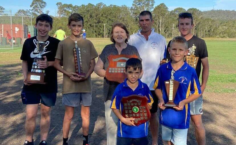Under 10's Player of the Year Rylie Murray, Under 12's Oscar Platt, Under 14's Jackson Barry, Under 16's Nathan Smith and Club Player Gus Loretan. 