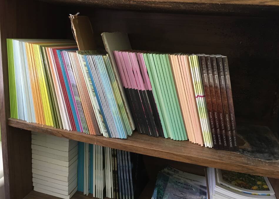 Maureen's books on her bookcase. She has written gardening books, children's picture books, young fiction novels as well as adult fiction.