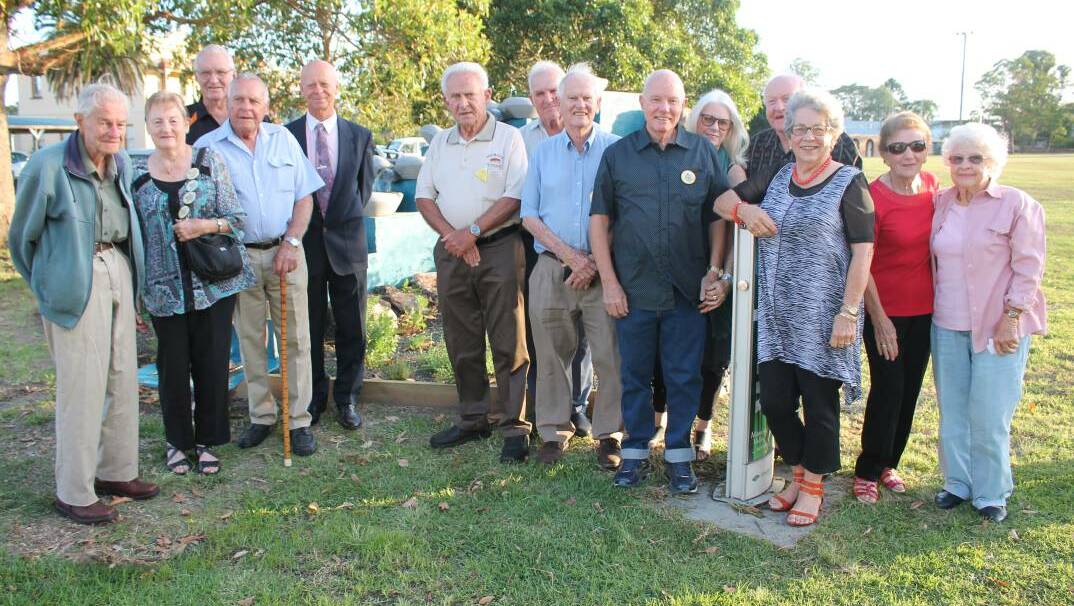 Former local Apexians and assembled guests at the Apex WAG waterfall launch in Wingham's Central Park in 2017. Photo: Pam Muxlow