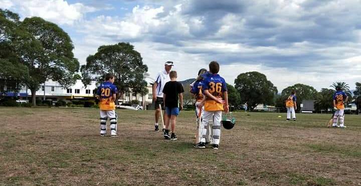 Coach Col McTaggart warming up his batters. The Under 12’s had an impressive win in their semi-final against Tinonee Cricket Club.