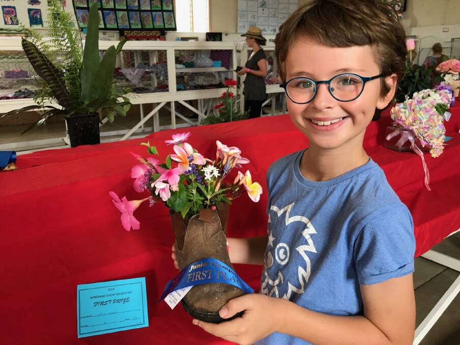 Young Finn Vicars with one of his winning entries in the 2018 Wingham Show.