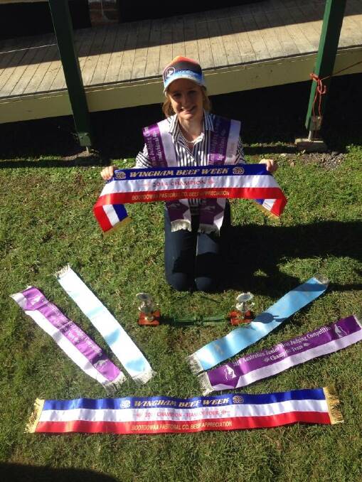 Jonty Hemmingway with her winning ribbons at Wingham Beef Week in 2014.