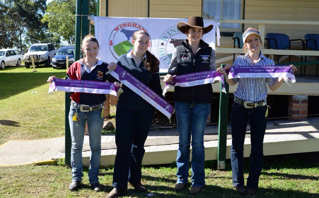 Winning team: Jonty Hemmingway (far right) with the champion team at the 2014 Junior Meat Judging Competition at Wingham Beef Week.