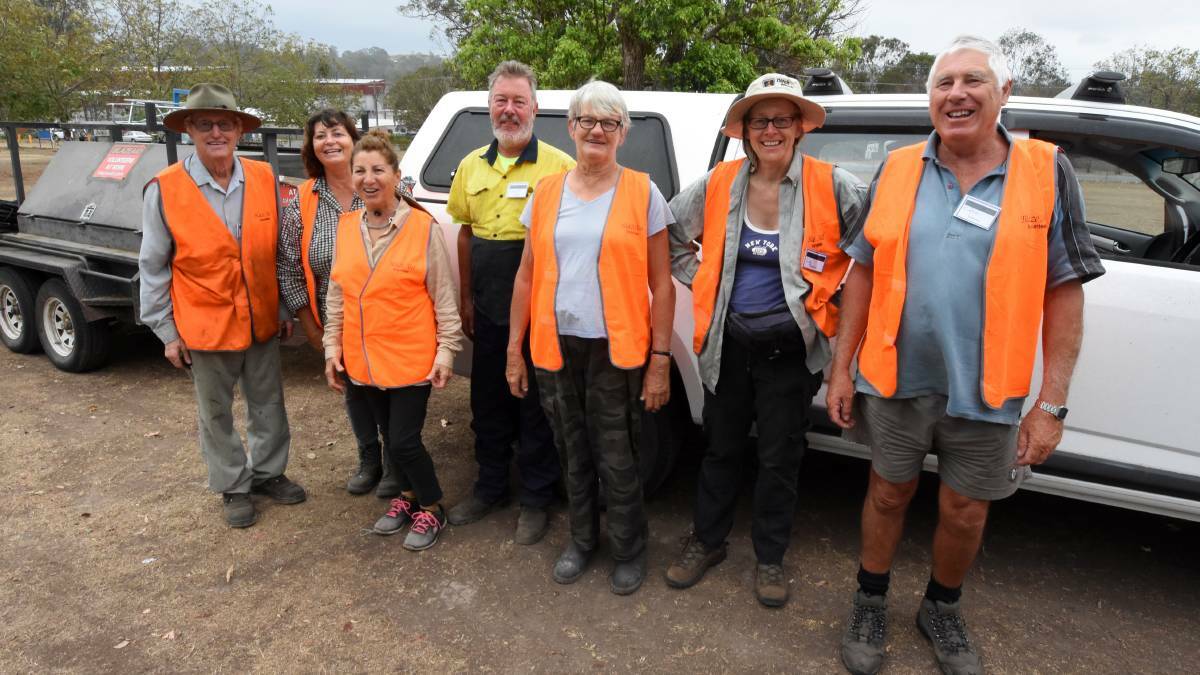 BlazeAid volunteers: Colin Sebar, Maree McGrouther, Lyn Portelli, Liz Bailey, Stewart Brown and Anna Pain in November 2019 at Wingham Showgrounds.