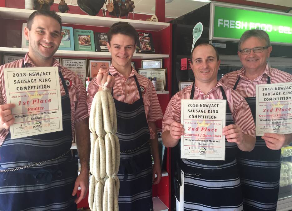 Winners are grinners: Wingham Gourmet Meat and Chicken's Scott Kelly, Bailey Saville, Josh Short and Bevan Brown.