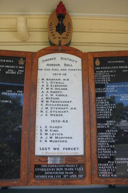 Remembering: An Anzac Day Service will be held by Tinonee Public School At Tinonee Memorial Hall’s Honour Roll this Thursday. 