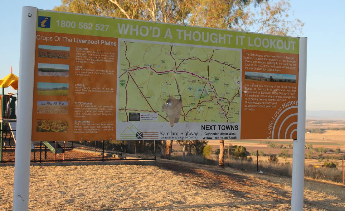 Points of interest: Signage at the ‘Who’d  A Thought It Lookout’ at Quirindi. Photos supplied