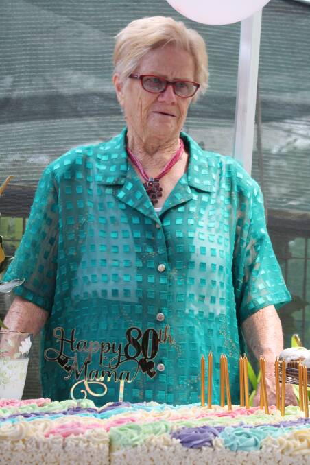 Octogenarian: Bev Clancy of Tinonee thanks her guests for helping her to celebrate her special 80th birthday. Photographs supplied.