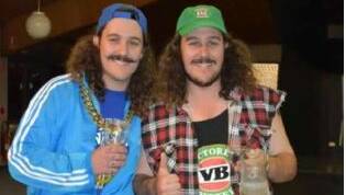 NICE MULLET MATE: The Horan twins are bookies' favourites to snare the Australias Biggest Bogan award at Australia's Biggest Bogan Festival later this month. Photo: SUPPLIED