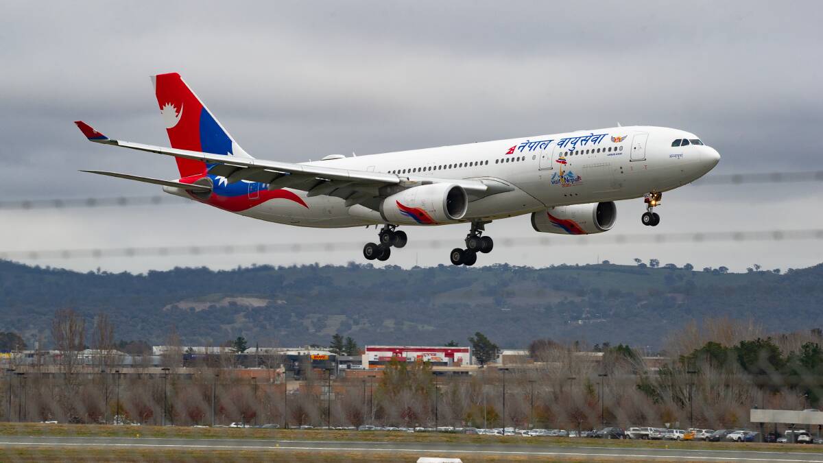 A repatriation flight from Nepal arriving at Canberra Airport in recent months. Picture: Elesa Kurtz