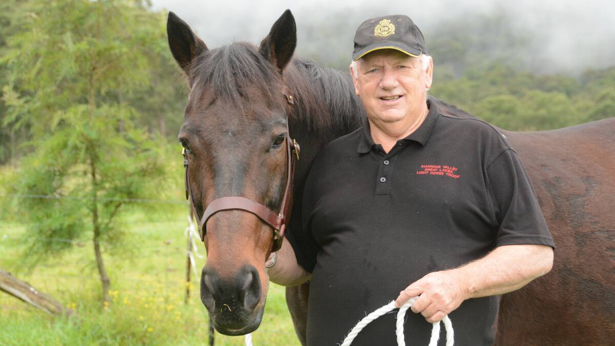 Retired NSW Mounted Police troop horse, Gallant will now be paddocked in Hillville and cared for by Rodney O'Regan OAM. He will assist Rodney to continue to promote the Australian Light Horse Association. Photo - Scott Calvin.