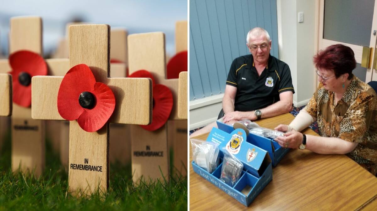 Brian Willey, Wingham Sub-branch treasurer and Lyn Turner, Sub-branch member,checking out the stock of saleable fundraising items for Remembrance Day. Photo (right) provided