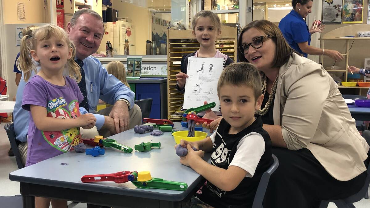 Stephen Bromhead and Minister Sarah Mitchell visit Wingham Pre School. Photo submitted