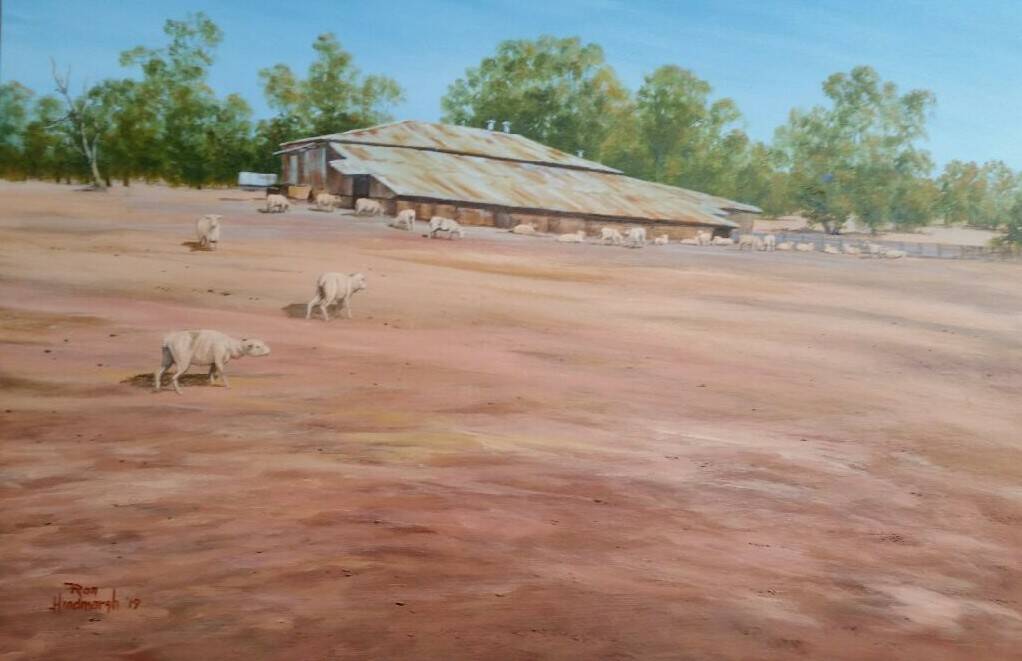 Ron Hindmarsh's painting, inspired by a drought-stricken sheep property in Cumnock NSW, raised funds for Rotary's drought appeal.