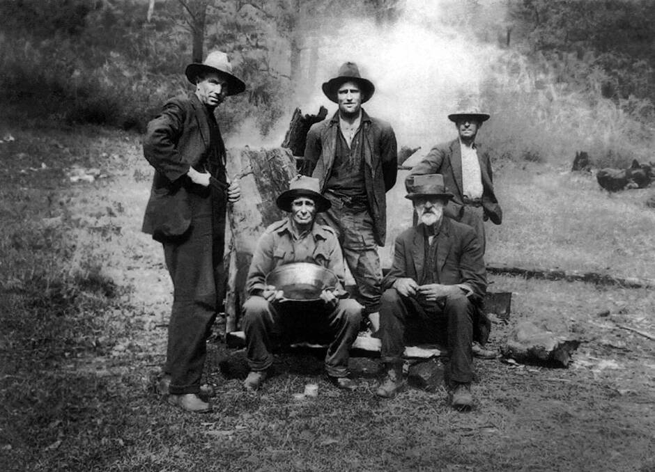 Mummel Creek miners: Five people, in the early 1930s, who had an interest in the gold mine at Mummel Creek. Photo: Manning Valley Historical Society