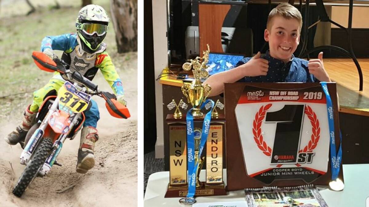 Off Road champ: Cooper Boyd competing, and at the NSW Off Road presentations. Photos: supplied