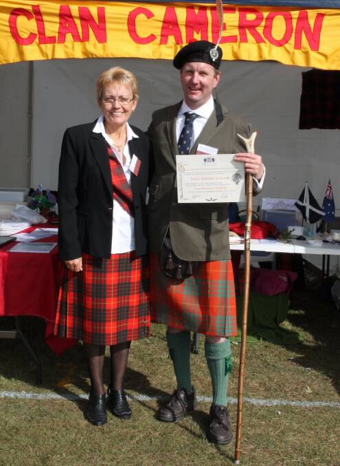 Mrs Jenny Cameron of Marlee with Chief Commissioner in Australia of Clan Cameron, James Lachlan Cameron, at Wingham’s Bonnie Scottish Festival.