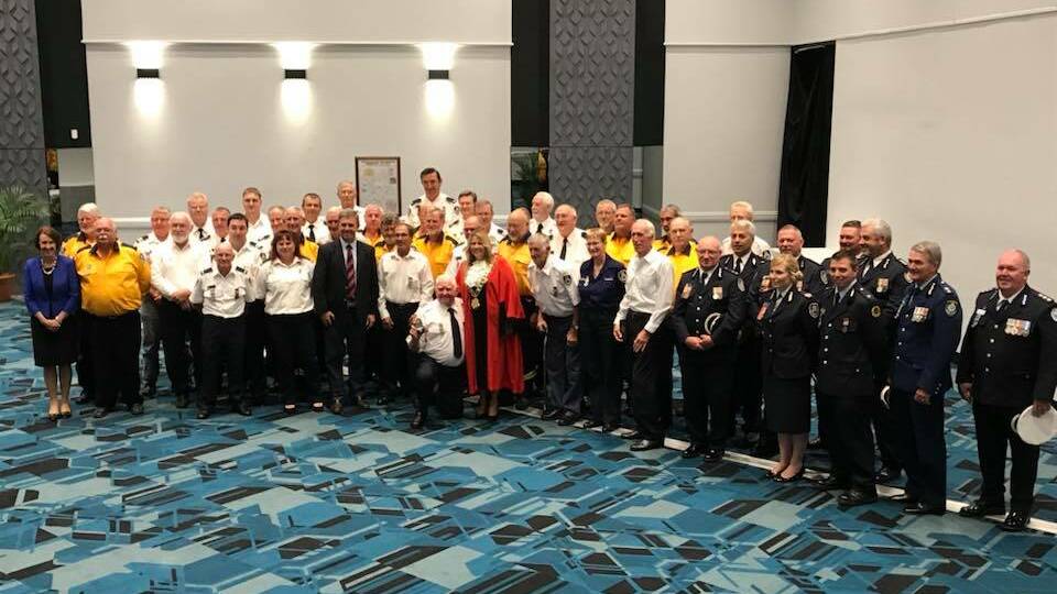 Seventy members with 1536 years of service to the Mid Coast community were honoured at a medal ceremony. Picture: courtesy NSW RFS