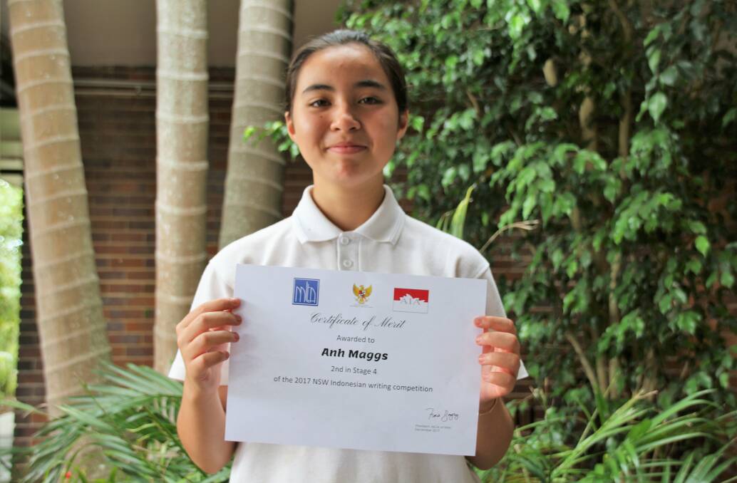 Second in state: Anh Maggs can be justifiably proud of her entry into the state-wide Indonesian writing competition. Picture: supplied