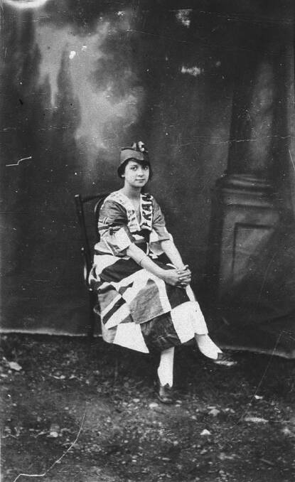 Mabel Cavalchini dressed in a flag dress to celebrate Victory Day 1918. Photo: Alfred Cavalchini.