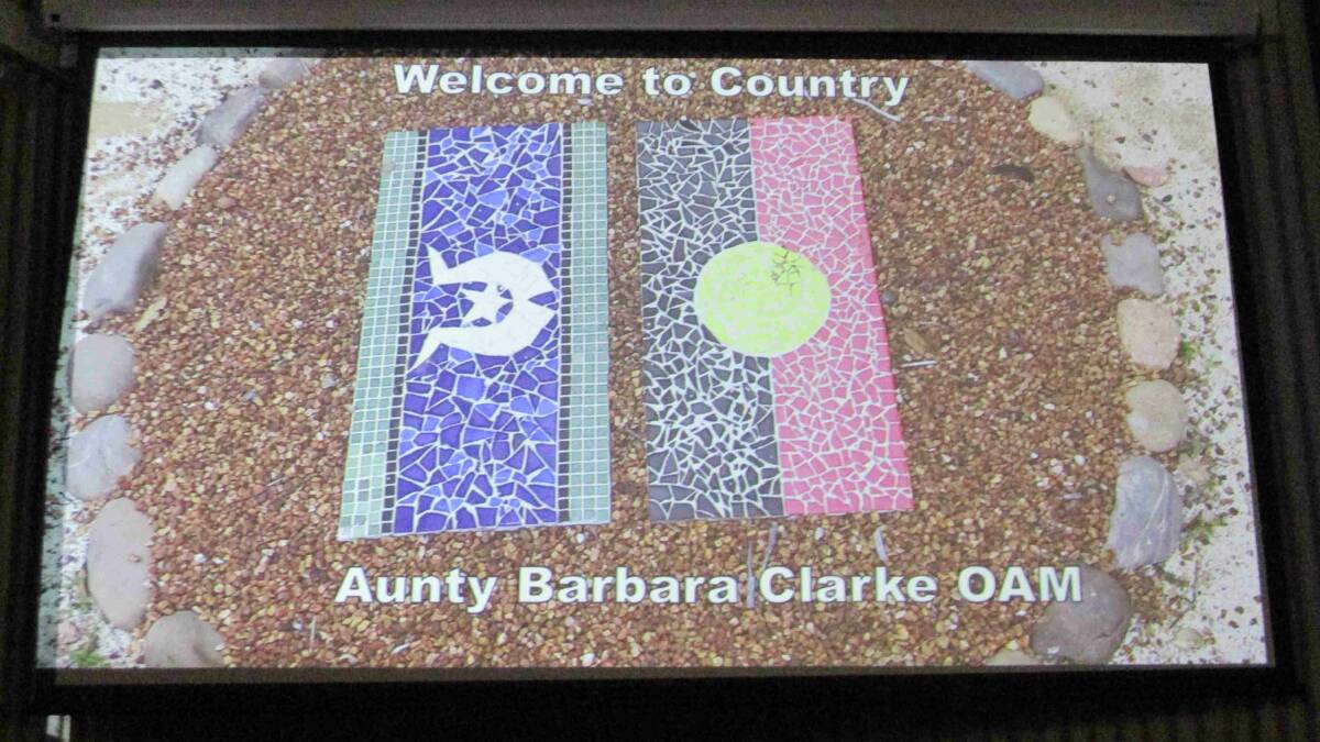 The slide used to introduce Aunty Barbara Clarke OAM who delivered the Welcome to Country at Wingham Australia Day celebrations. Photo: supplied