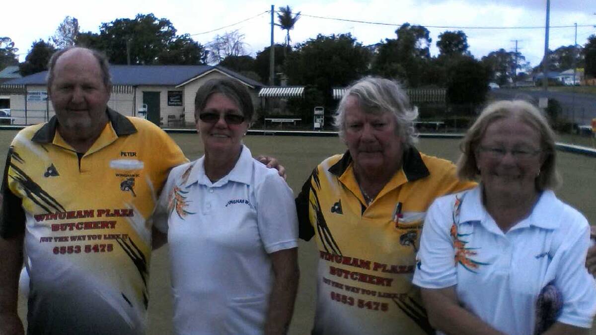 Mixed fours champions: Peter Holden, Claudia O'Donnell, Greg Bartlett and Pam Weir at Wingham Bowling Club. Photo: supplied