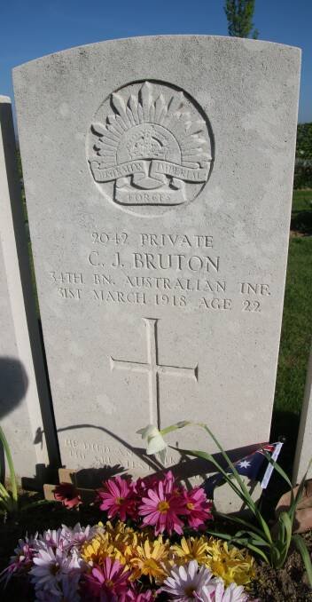 The grave of Private CJ Bruton, who left the Manning Valley to serve in the Great War. Photo: submitted