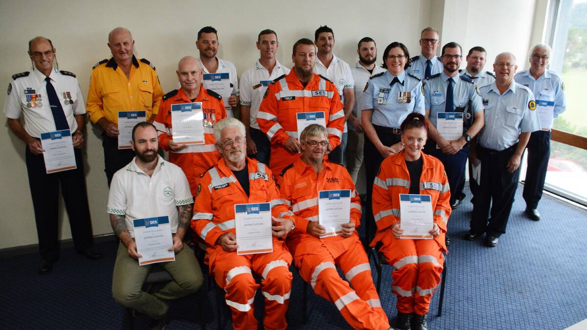 Recipients of NSW SES Certificates of Appreciation for personnel who provided outstanding support in the conduct of the rescue. Photo: Scott Calvin