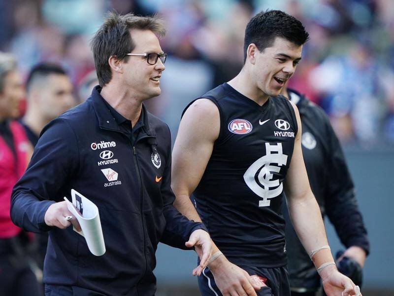 Carlton coach David Teague has marked his first game in charge with a 10-point win over St Kilda.
