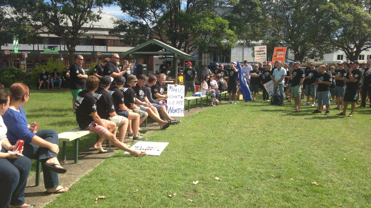 Wingham abattoir workers protesting in Central Park today (April 17)