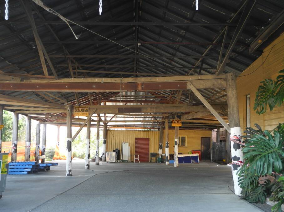 Inside the timber structure of the historic stables on Farquhar Street, Wingham.