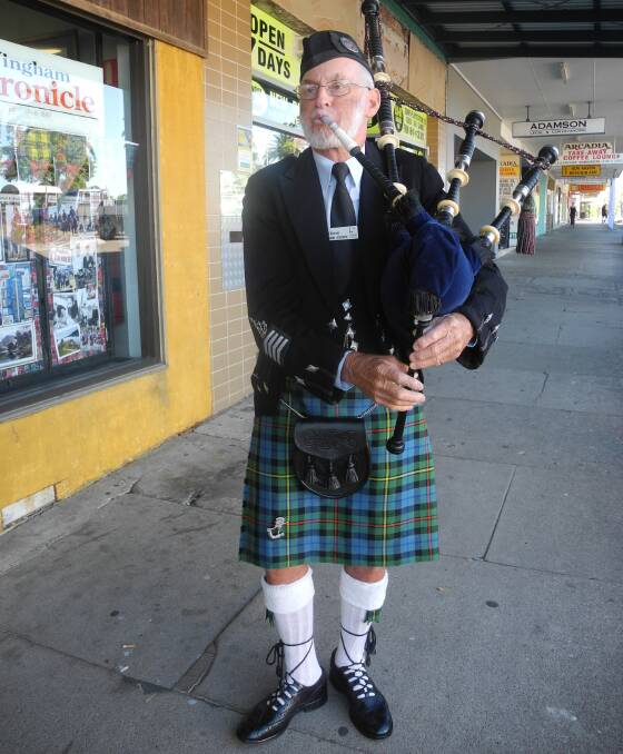 Bagpipe player Rob Gow in Wingham