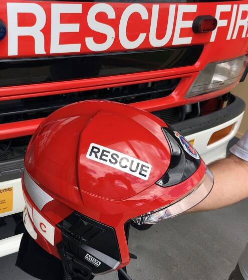 The new red helmets worn by Wingham Fire and Rescue firefighters offer improved safety as they incorporate microphones, special protective visors and allow for the wearing of oxygen masks.