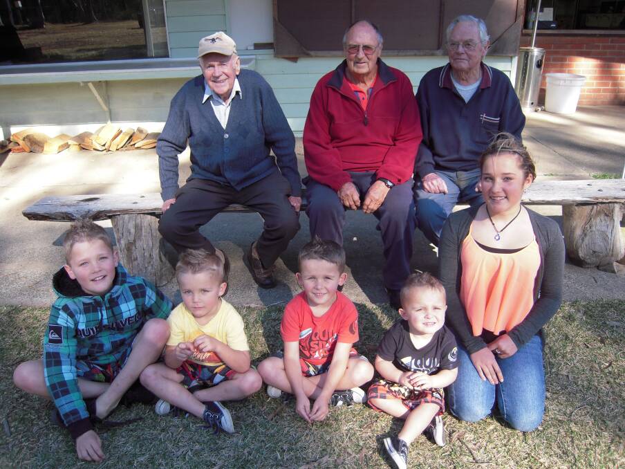 Wingham Blue Water Fishing Club - back row senior members Col McNeill, Ron McPherson and Owen Connelly. Front row new members Brock, Mason, Zac, Kade and Kayla Madeley of Wingham.
