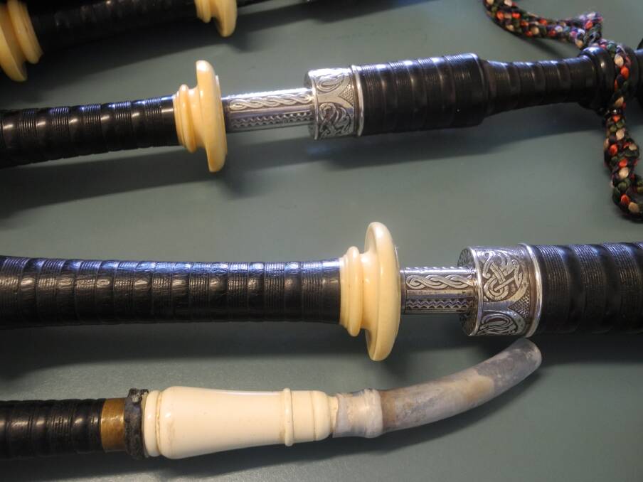 The detail on the historic bagpipes