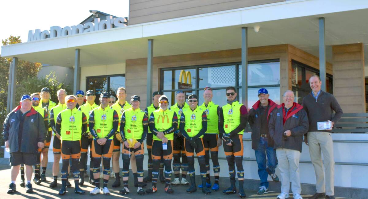 Taree's Ivor Thomas (tenth from left) set off from Inverell with a group of cyclists on the Ronald McDonald House Charities Ride for Sick Kids.