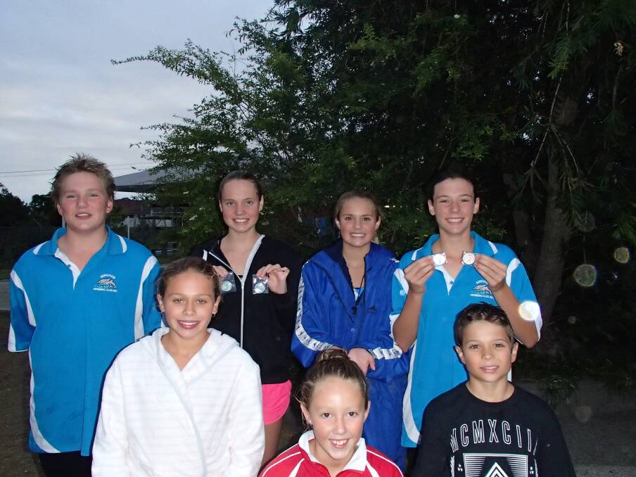Back row left to right Taj Greaves, Jordanna Wardrop, Shyanna Wardrop, Tallulah Greaves (second 800m free regional champs). Front row Isabella Deas, Jordan Moscatt and Nathaniel Deas all successful Wingham swimmers at recent carnivals.